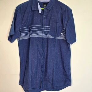 Vans Mens XL Short Sleeve Button Down Shirt Blue Striped Nepped Tailored Fit